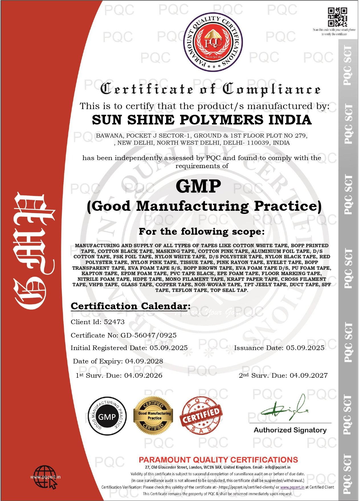 Sunshine Polymer Certificate